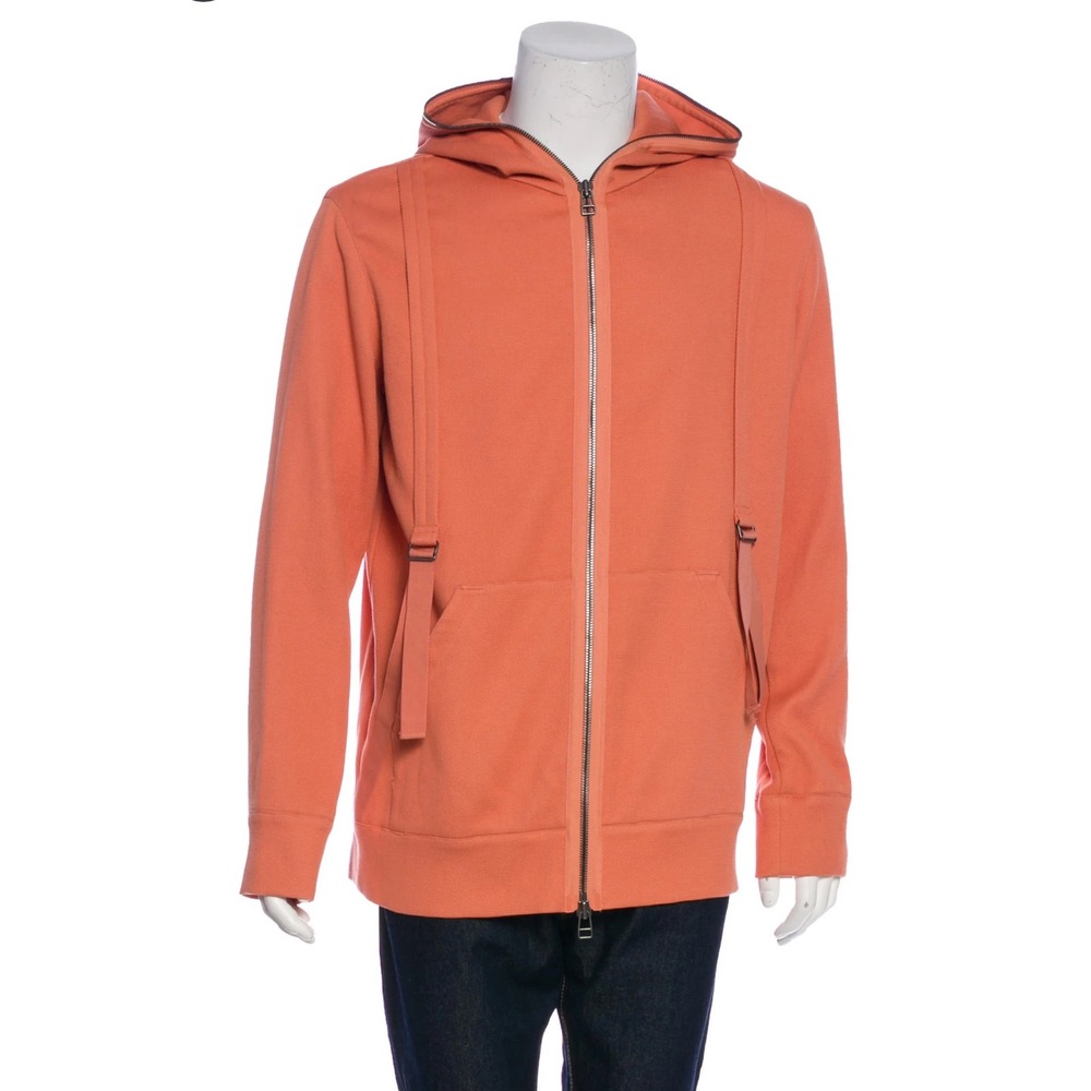 Helmut Lang Mens Jacket Zip Hoodie Suspenders Size‎ L NWT Orange